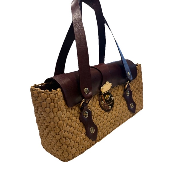 Michael Kors Santorini Raffia & Cognac Leather Woven Shoulder Bag EUC - Picture 2 of 12